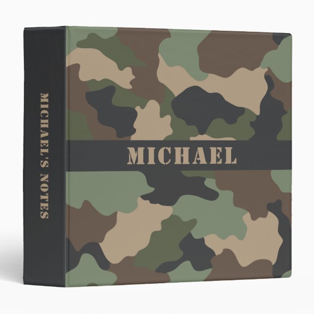 Camouflage Camo Military Khaki Green Tan Monogram 3 Ring Binder (Front/Spine)