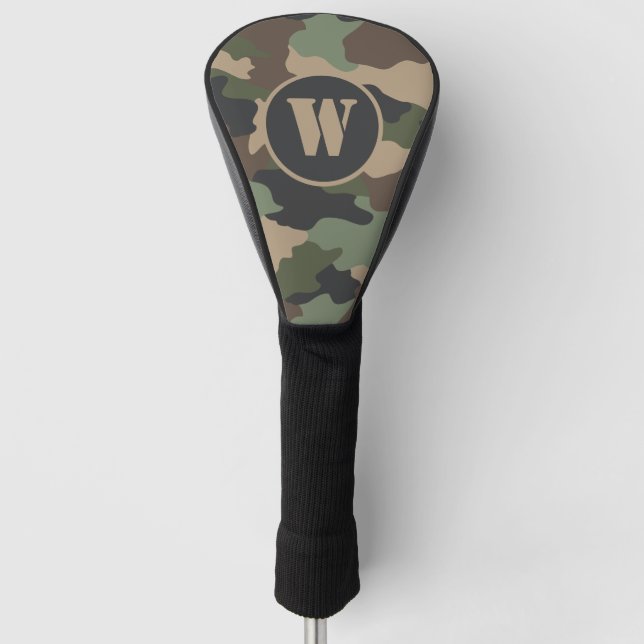 Camouflage Camo Military Khaki Green Tan Monogram Golf Head Cover (Front)