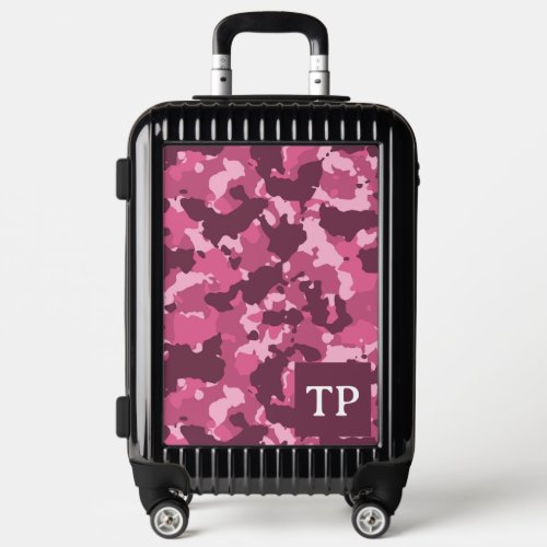 Camouflage Camo  Monogram Personalized  pink Luggage