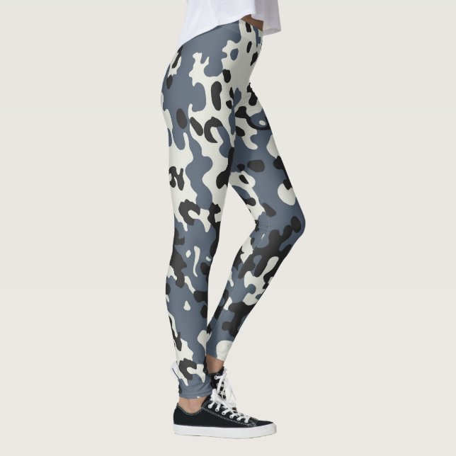 Camouflage Camo Police Gray Black White Leggings (Right)
