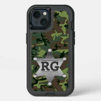 Camouflage Camo Sheriff Badge Green | Monogram iPhone 13 Case