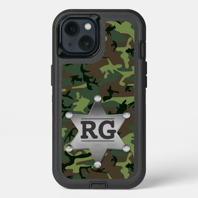 Camouflage Camo Sheriff Badge Green | Monogram Otterbox iPhone Case (Back)