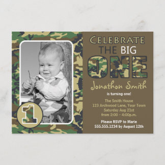 Camouflage / Camo Theme First Birthday Invitation
