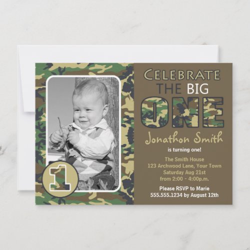 Camouflage  Camo Theme First Birthday Invitation