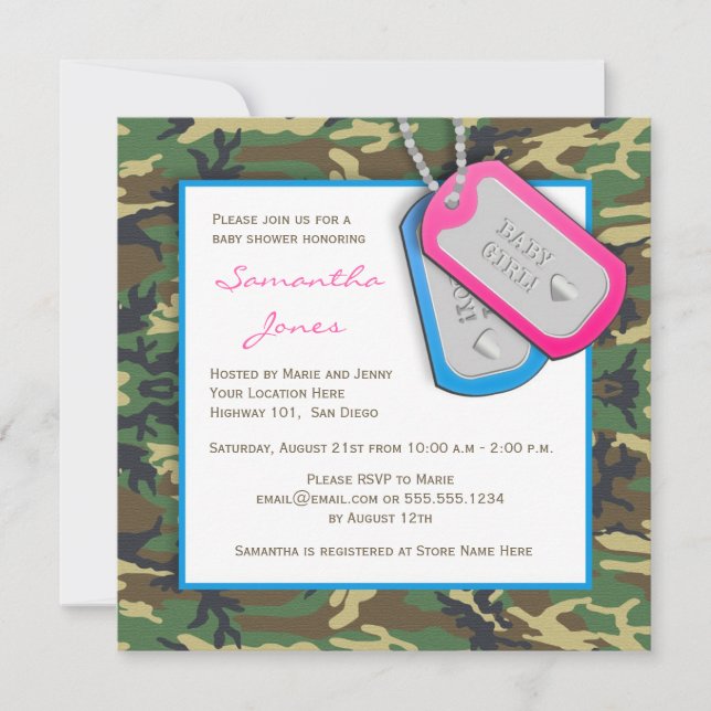 Camouflage / Camo Twins Baby Shower Invite (Front)