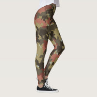 Camouflage Camo Woodland Khaki Green Rust Brown Leggings