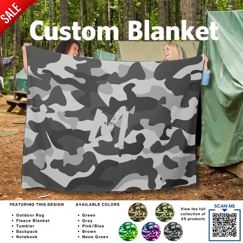  Camouflage Camping Blanket GRAY Personalized