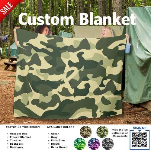 Camouflage Camping Blanket Green Personalized