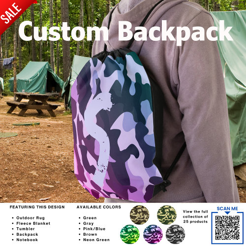 Camouflage Camping Pink Personalized Travel Drawstring Bag