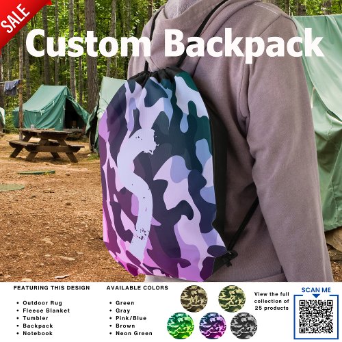  Camouflage Camping Pink Personalized Travel Drawstring Bag