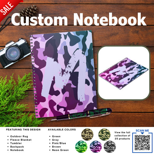 Camouflage Camping Pink Personalized Travel Notebook