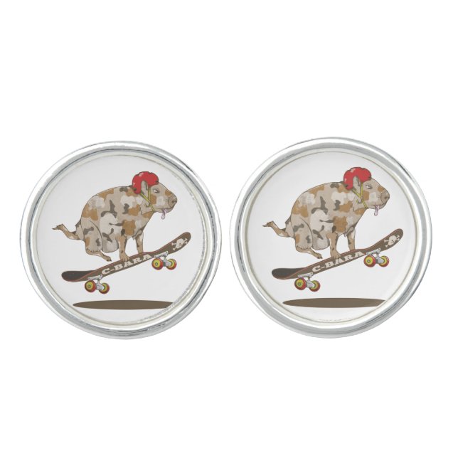 Camouflage Capybara Skateboarding Cufflinks (Front)