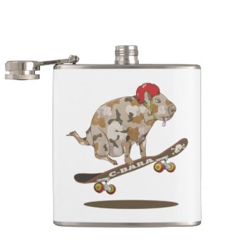 Camouflage Capybara Skateboarding Flask by earlykirky at Zazzle