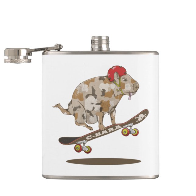 Camouflage Capybara Skateboarding Flask (Opened)