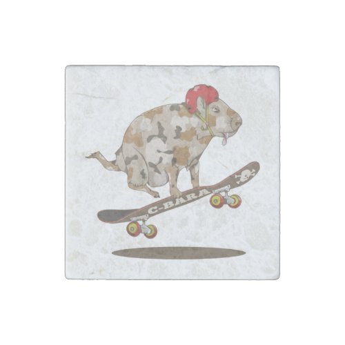 Camouflage Capybara Skateboarding Stone Magnet