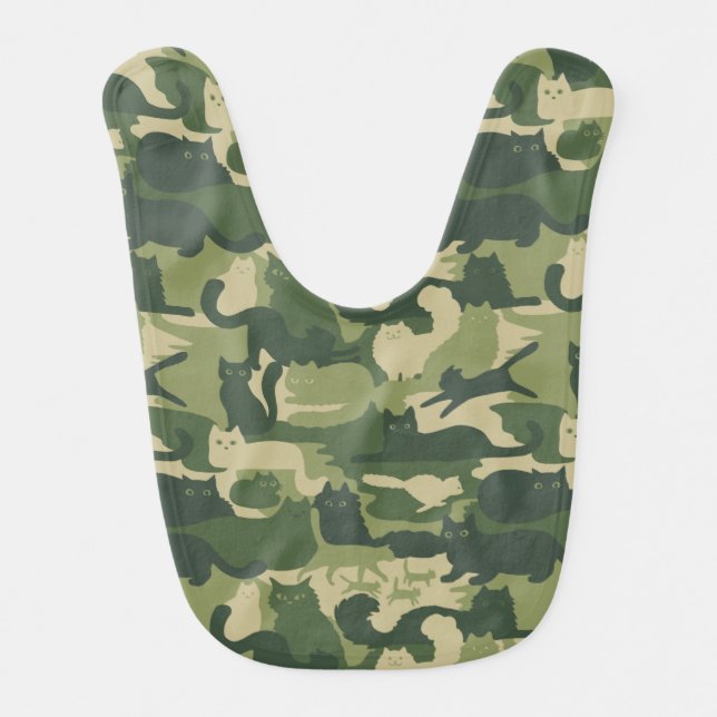 Camouflage Cats Pattern Army Green Kitty Cats Camo Baby Bib (Front)
