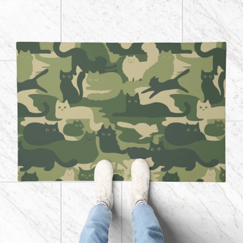 Camouflage Cats Pattern Army Green Kitty Cats Camo Doormat