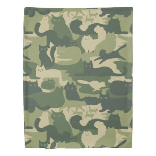 Camouflage Cats Pattern Army Green Kitty Cats Camo Duvet Cover
