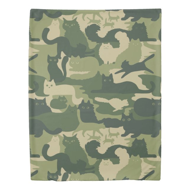 Camouflage Cats Pattern Army Green Kitty Cats Camo Duvet Cover (Front)