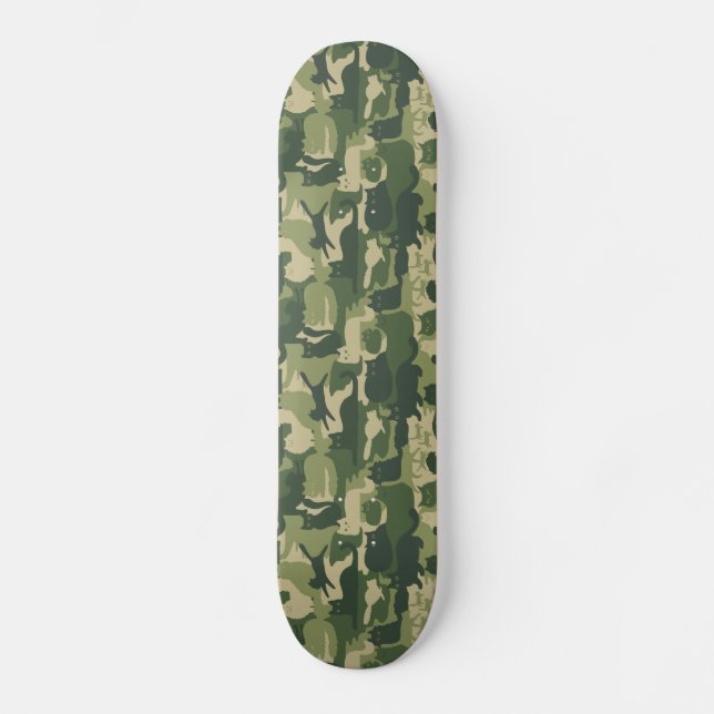 Camouflage Cats Pattern Army Green Kitty Cats Camo Skateboard (Front)