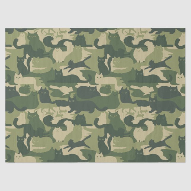 Camouflage Cats Pattern Army Green Kitty Cats Camo Tissue Paper (Front)