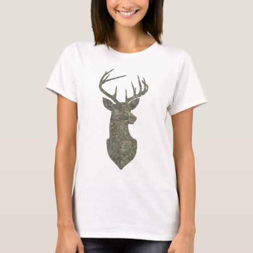 Camouflage Color Buck Silhouette Deer Trophy T_Shirt