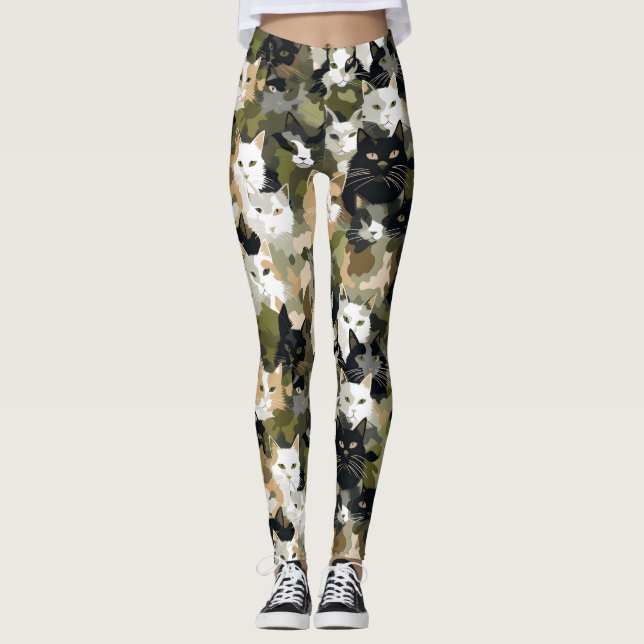 Camouflage Cute Cats Leggings (Front)