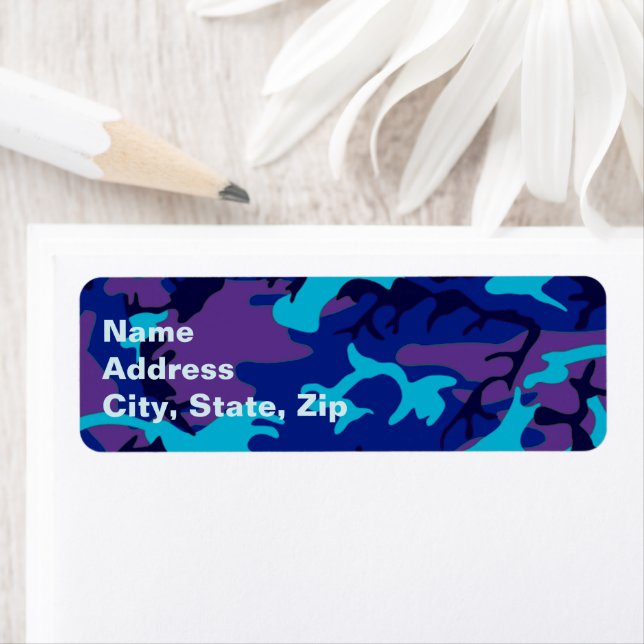 Camouflage Dark Blue and Purple Address Label (Insitu)