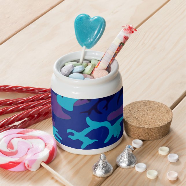 Camouflage Dark Blue & Purple Pattern Candy Jar (In Situ)