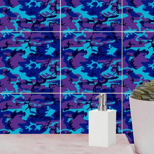 Camouflage Dark Blue & Purple Pattern Ceramic Tile