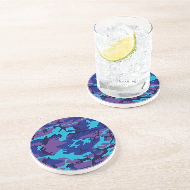 Camouflage Dark Blue & Purple Pattern Coaster (Side)