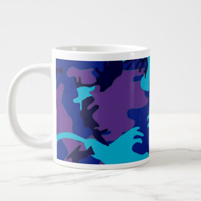 Camouflage Dark Blue & Purple Pattern Giant Coffee Mug (Left)