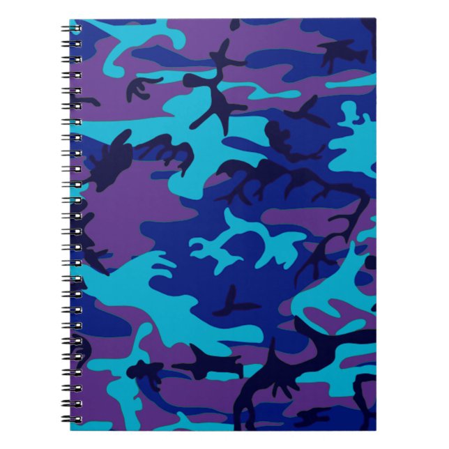 Camouflage Dark Blue & Purple Pattern Notebook (Front)