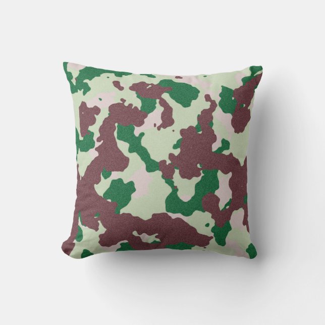 Camouflage Dark Brown Green Throw Pillow (Front)