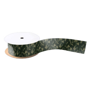 Camouflage Dark Green Gray Beige Camo Design Satin Ribbon