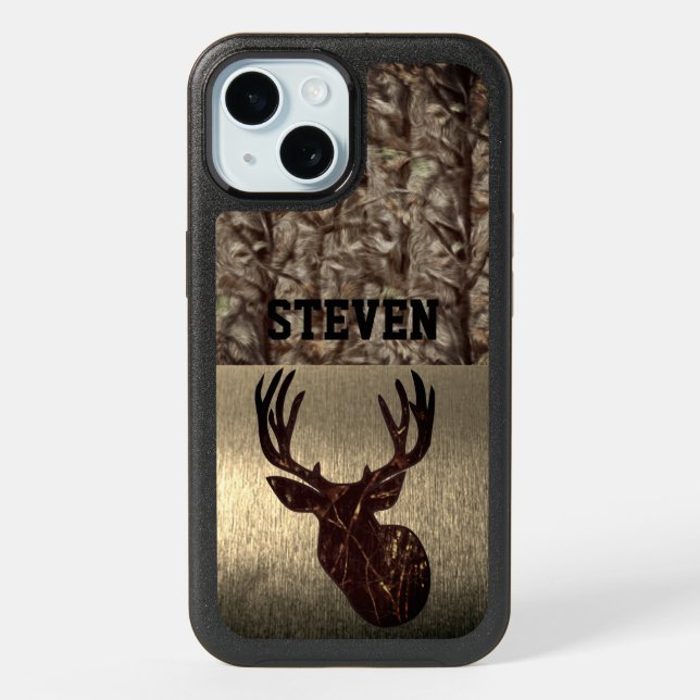 Camouflage Deer Hunting Name Men's Buck iPhone 15 Case (Back)