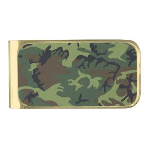 Camouflage design gold finish money clip