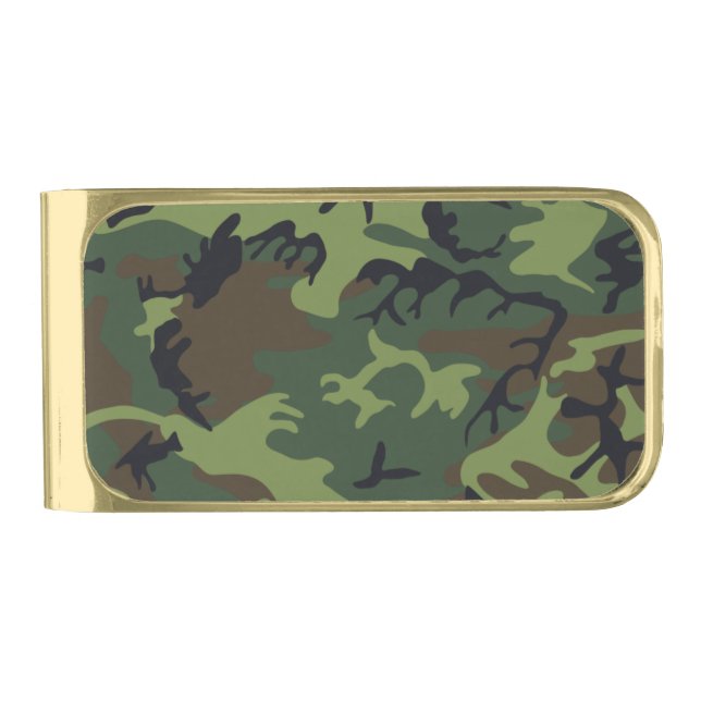 Camouflage design gold finish money clip (Front)