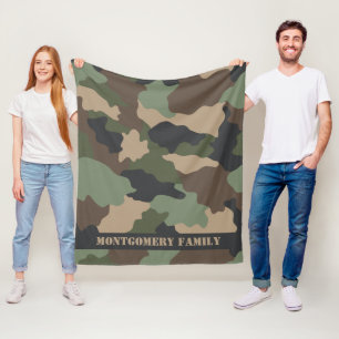 Camouflage Family Monogram Woodland Camo Fleece Blanket