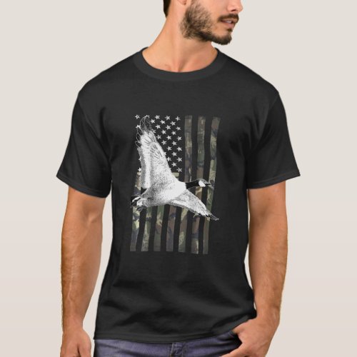 Camouflage Flag Goose Hunting on Back T_Shirt