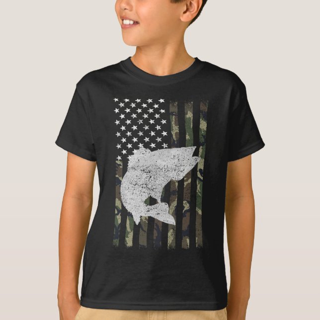 Camouflage Flag Walleye Fishing Angler T-Shirt (Front)