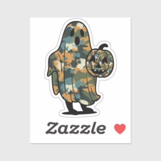 Camouflage Ghost holding a pumpkin Sticker