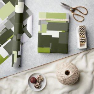 Camouflage Gray Green Urban Rectangles Wrapping Paper