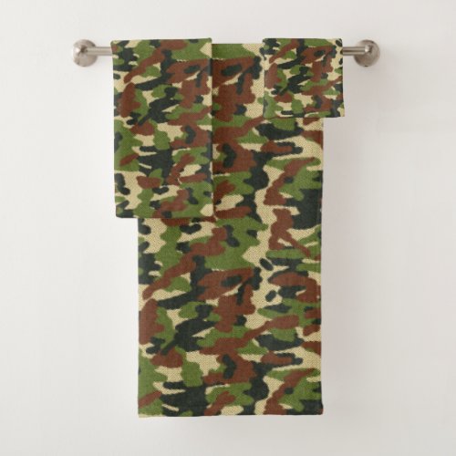 Camouflage Green and Brown Bath Towel Set