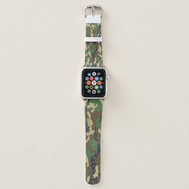 Camouflage Green And Brown Pattern Military Apple Watch Band (Front)