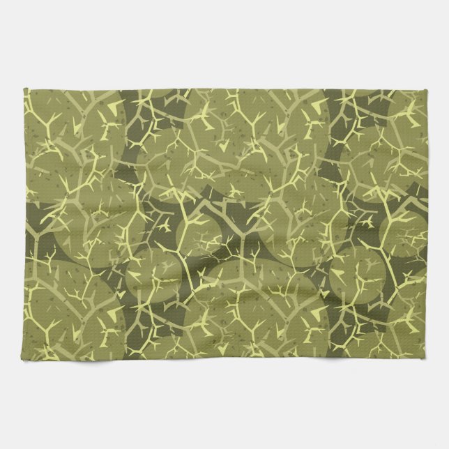 Camouflage Green Cactus Print Kitchen Towel (Horizontal)