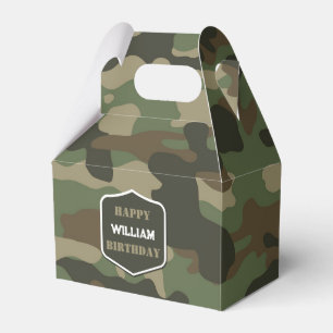 Camouflage Green Camo Army Monogram Birthday Name Favor Boxes