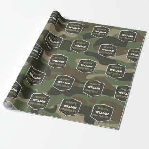 Camouflage Green Camo Army Monogram Birthday Name  Wrapping Paper