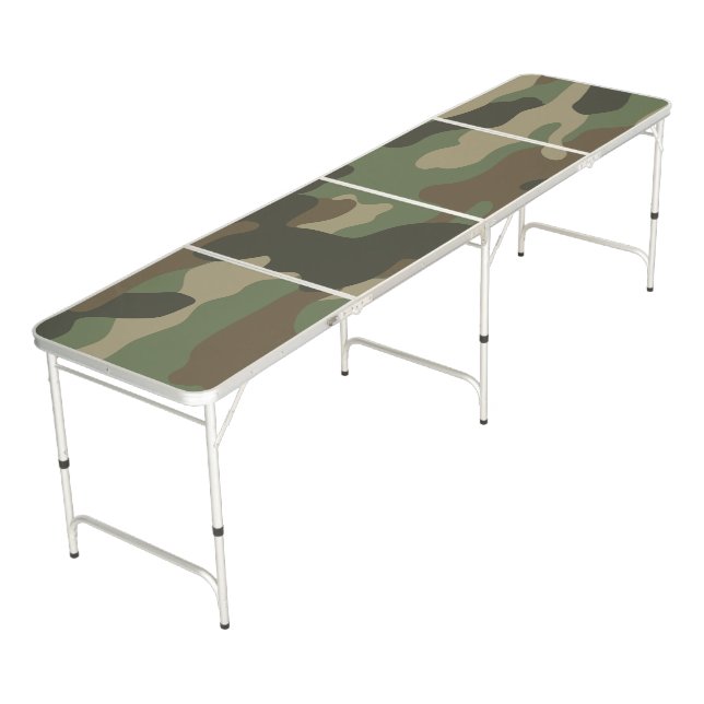 Camouflage Green Camo Army Pattern Beer Pong Table (Angled)