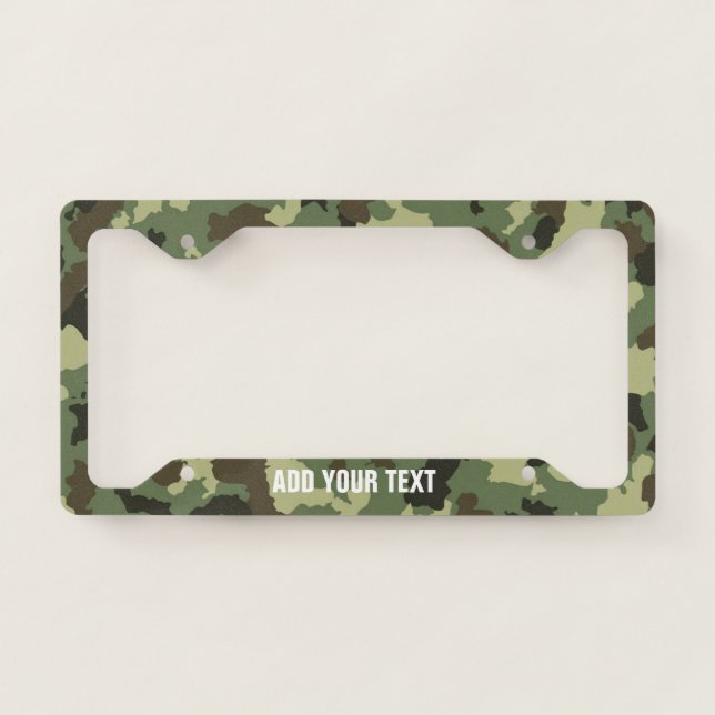 Camouflage Green Camo Army Pattern Custom Text License Plate Frame (Front)